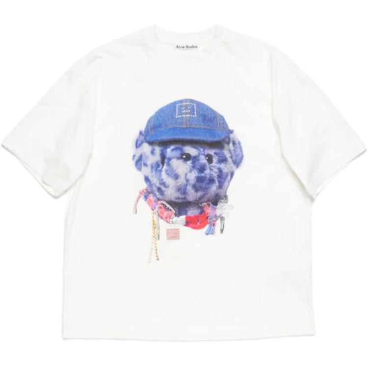 Acne Studios Face Bear Graphic Unisex White Short Sleeve T-Shirt. CL0291-183