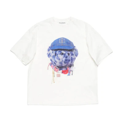 Acne Studios Face Bear Graphic Unisex White Short Sleeve T-Shirt. CL0291-183