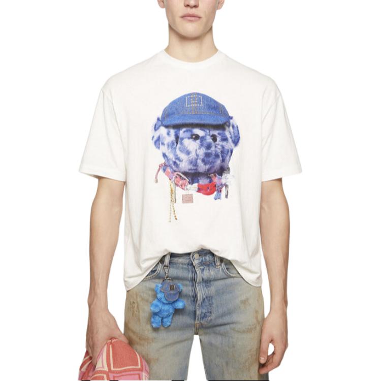 Lookbook Acne Studios Face Bear Graphic Unisex White Short Sleeve T-Shirt. CL0291-183