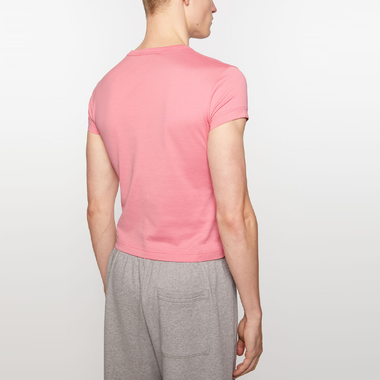 Shop Acne Studios Face Crystal Crewneck Unisex T-Shirt Merah Jambu CL0288-CKQ