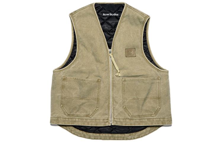 Acne Studios Face Expression Sleeveless Zip Canvas Vest Unisex Khaki. C90144-CVI