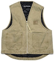 Acne Studios Face Expression Sleeveless Zip Canvas Vest Unisex Khaki. C90144-CVI Acne Studios Face Expression Sleeveless Zip Canvas Vest Unisex Khaki. C90144-CVI