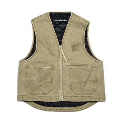 Acne Studios Face Expression Sleeveless Zip Canvas Vest Unisex Khaki. C90144-CVI