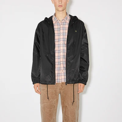 Acne Studios Face FW23 Nylon Zip Hoodie Bomber Jacket Unisex Black C90163-900 Lookbook Acne Studios Face FW23 Nylon Zip Hoodie Bomber Jacket Unisex Black C90163-900