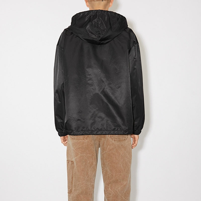 Shop Acne Studios Face 2023秋冬男女通用黑色尼龙连帽飞行夹克外套 C90163-900