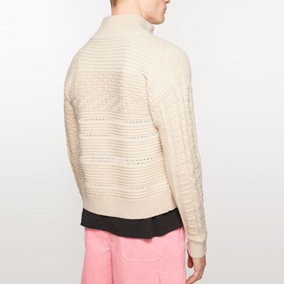 Acne Studios Face High Neck Zip Sweater Unisex Oatmeal Color Pullover. C60093-633 Shop Acne Studios Face High Neck Zip Sweater Unisex Oatmeal Color Pullover. C60093-633