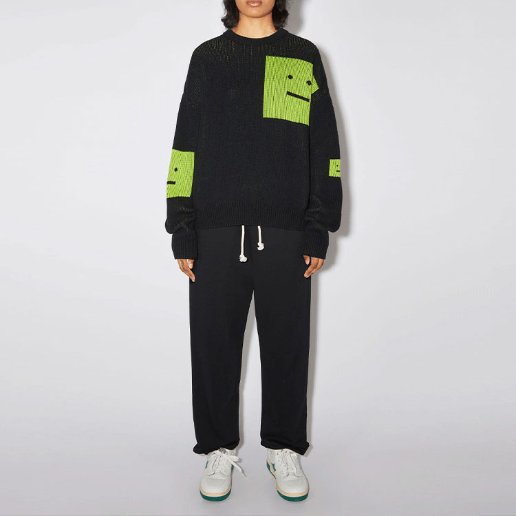 Lookbook Acne Studios Face Intarsia Wool Knit Sweater Unisex Hitam. C60043-BRE