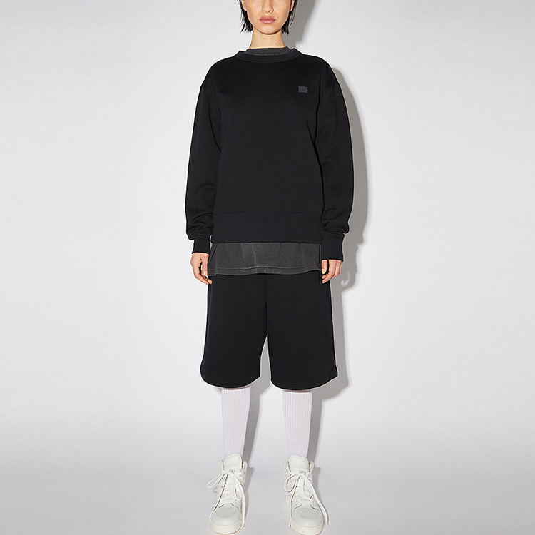 Shop Acne Studios笑脸宽松版男女同款棉质圆领卫衣 - 黑色. CI0076-900