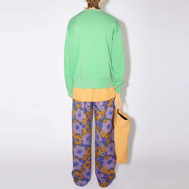 Lookbook Acne Studios 脸标男女同款绿色宽松版纯棉圆领卫衣 CI0072-BN1