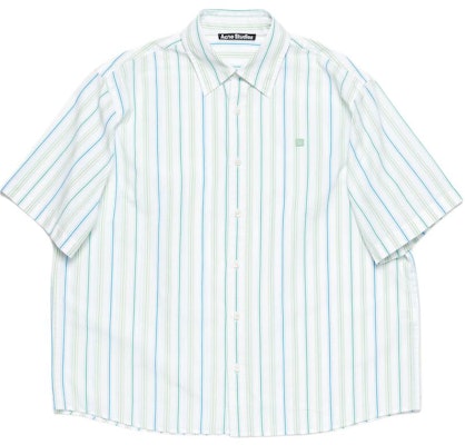 Acne Studios 脸贴条纹宽松衬衫 蓝绿色 男女通用款. CB0064-AFY Buy Acne Studios 脸贴条纹宽松衬衫 蓝绿色 男女通用款. CB0064-AFY