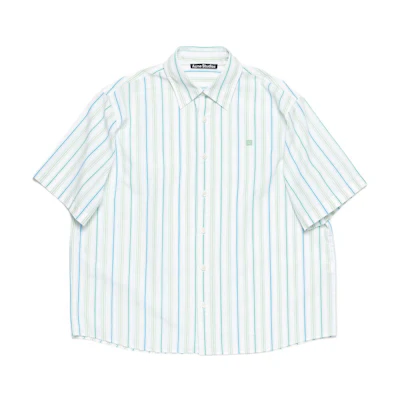 Acne Studios Face Patch Striped Loose Fit Shirt Blue/Green Unisex. CB0064-AFY