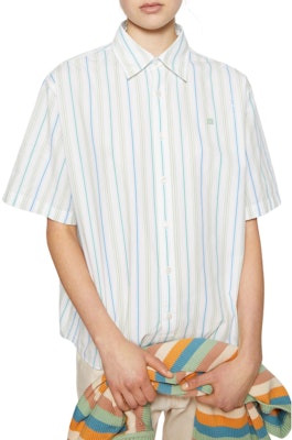 Acne Studios 脸贴条纹宽松衬衫 蓝绿色 男女通用款. CB0064-AFY Lookbook Acne Studios 脸贴条纹宽松衬衫 蓝绿色 男女通用款. CB0064-AFY