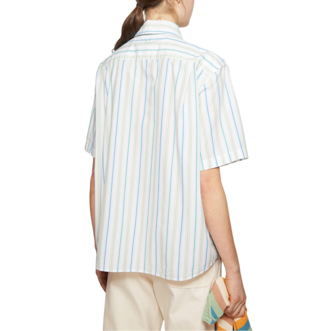 Shop Acne Studios 笑臉貼布藍綠條紋寬鬆襯衫 男女適用。 CB0064-AFY