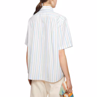Shop Acne Studios 笑臉貼布藍綠條紋寬鬆襯衫 男女適用。 CB0064-AFY