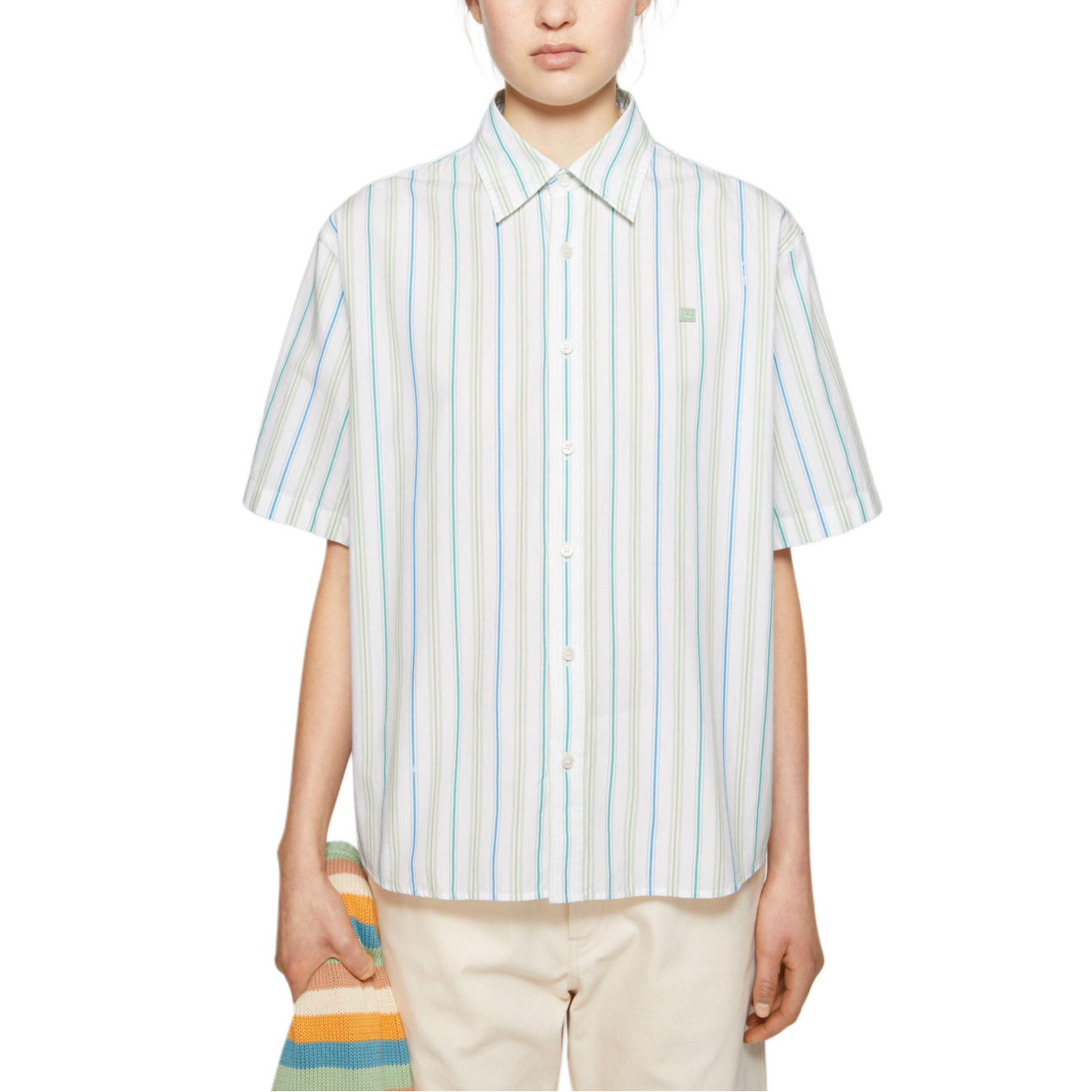 Purchase Acne Studios 笑臉貼布藍綠條紋寬鬆襯衫 男女適用。 CB0064-AFY