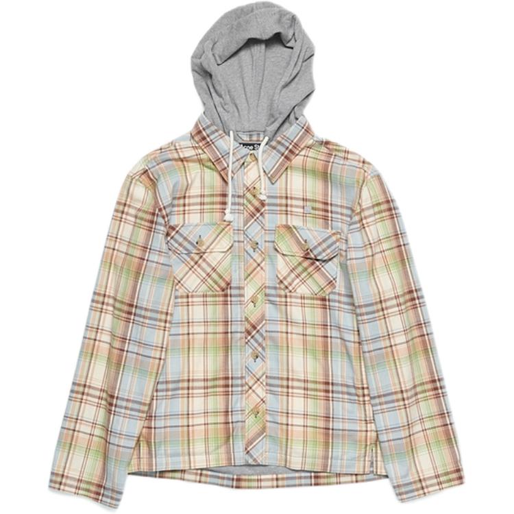 Order Acne Studios Face Plaid Hooded Shirt Jacket Unisex Brown/Green. C90186-AL9