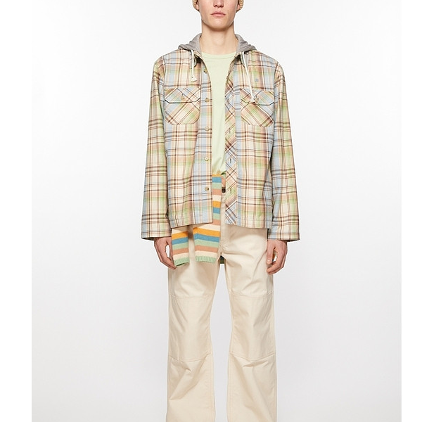 Lookbook Acne Studios Face Plaid Hooded Shirt Jacket Unisex Brown/Green. C90186-AL9