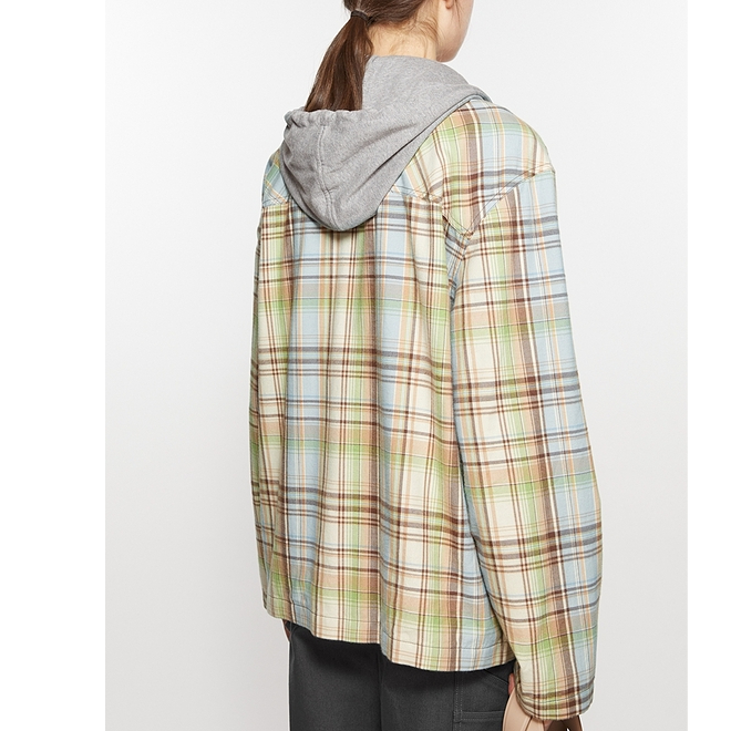 Shop Acne Studios Face Plaid Hooded Shirt Jacket Unisex Brown/Green. C90186-AL9