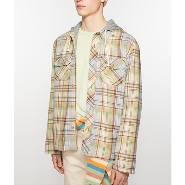 Purchase Acne Studios Face Plaid Hooded Shirt Jacket Unisex Brown/Green. C90186-AL9