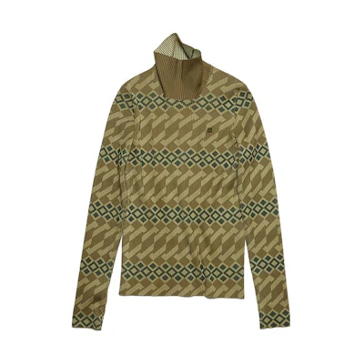 Acne Studios Face Unisex Retro Geometric High-Neck Knit Sweater Khaki Beige C60071-DFT
