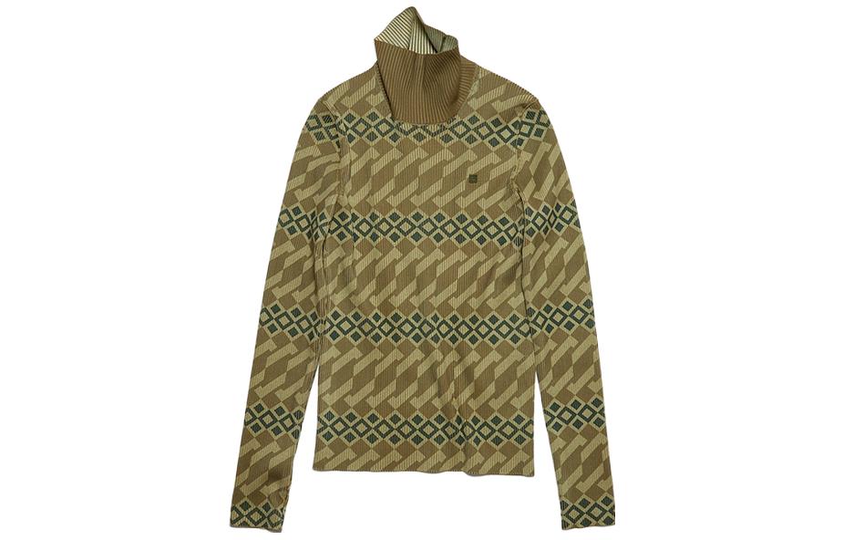 Acne Studios Face Unisex Retro Geometric High-Neck Knit Sweater Khaki Beige C60071-DFT 圖 2