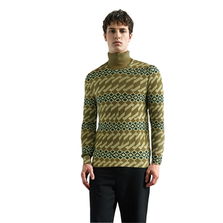 Acne Studios Face Unisex Retro Geometric High-Neck Knit Sweater Khaki Beige C60071-DFT 圖 5