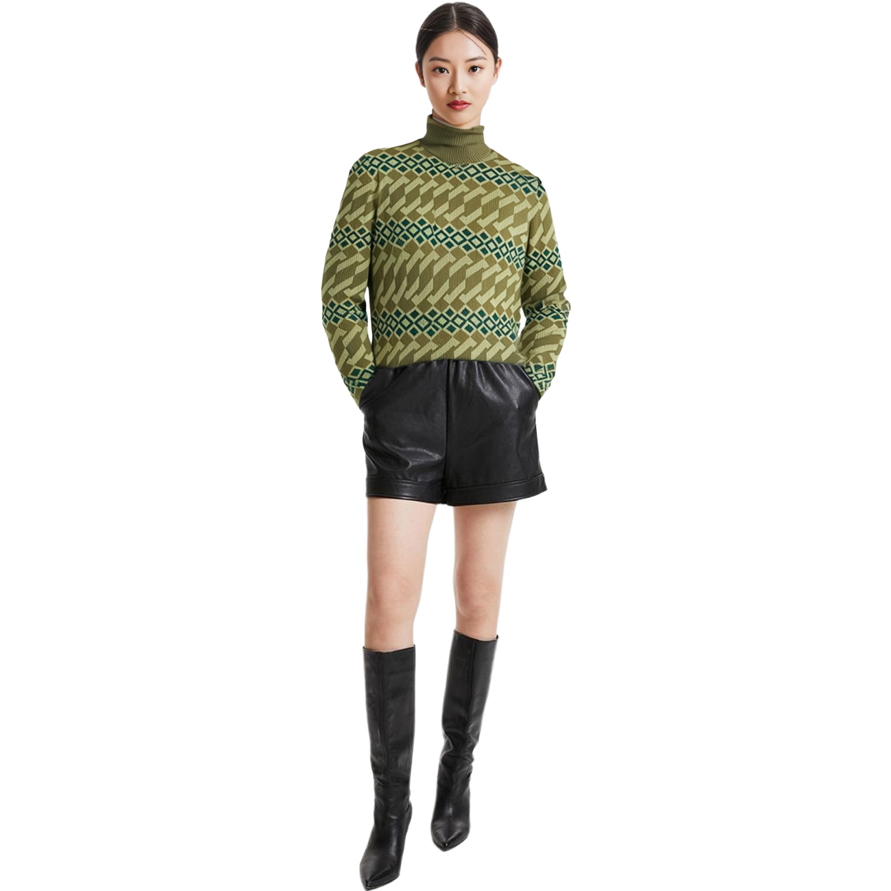 Acne Studios Face Unisex Retro Geometric High-Neck Knit Sweater Khaki Beige C60071-DFT 圖 6