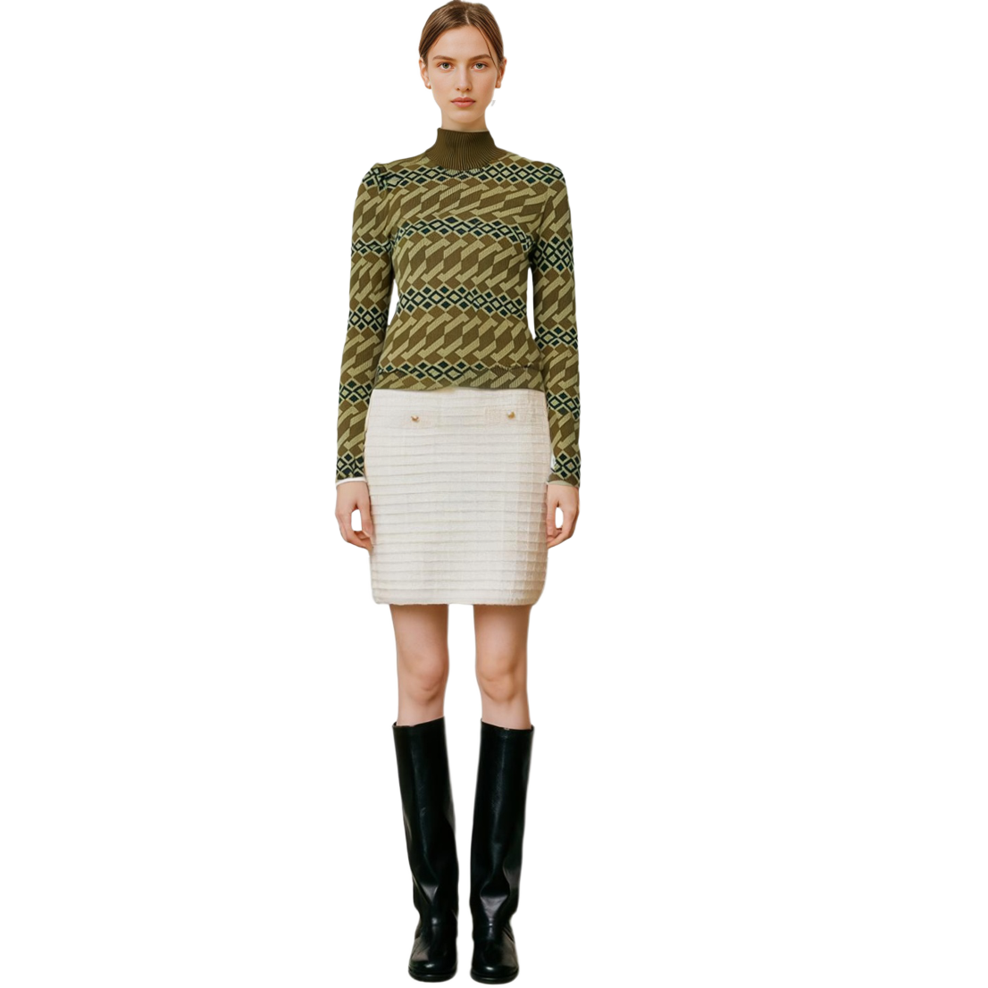 Acne Studios Face Unisex Retro Geometric High-Neck Knit Sweater Khaki Beige C60071-DFT 圖 7