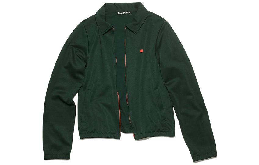 Acne Studios Face Unisex Zip-Up Sweatshirt Jacket Solid Green Smiley Patch CI0134-AAZ