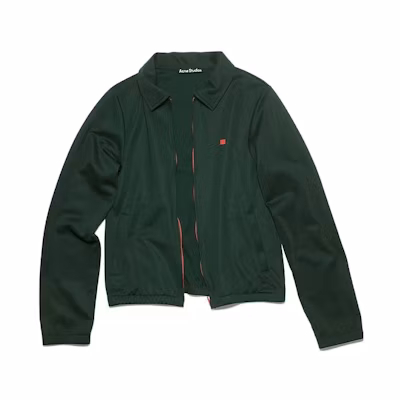 Acne Studios Face Unisex Zip-Up Sweatshirt Jacket Solid Green Smiley Patch CI0134-AAZ