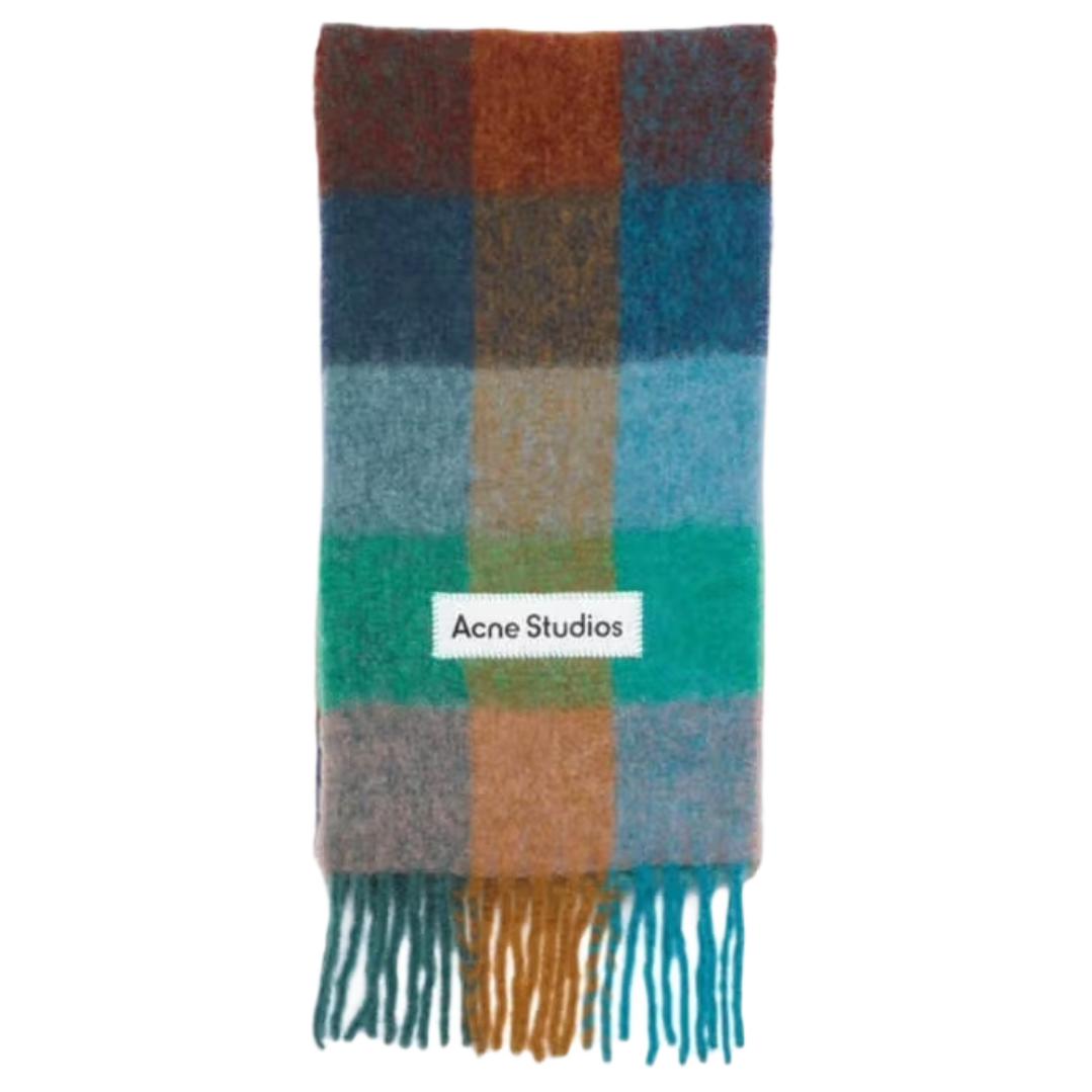 Acne Studios Fringe Trim Checkered Alpaca Wool Scarf Unisex Multi-color CA0084-DL4