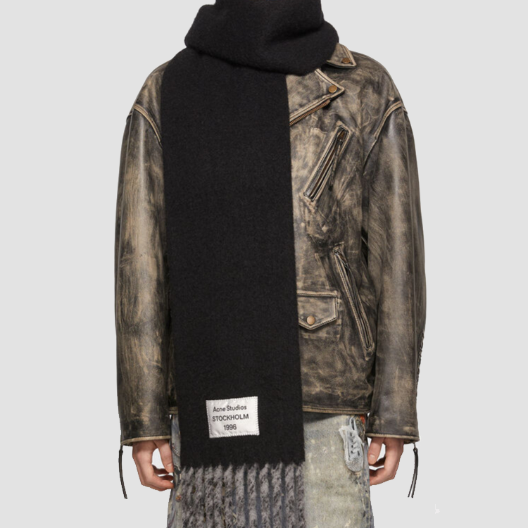 Shop Acne Studios 流蘇羊毛針織圍巾 男女通用 黑色 CA0343