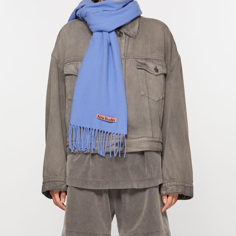 Acne Studios Fringed Logo Wool Scarf Unisex Couples - Blue. CA0210-DL2 圖 3