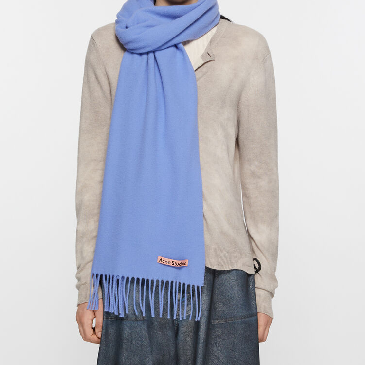 Acne Studios Fringed Logo Wool Scarf Unisex Couples - Blue. CA0210-DL2 圖 4