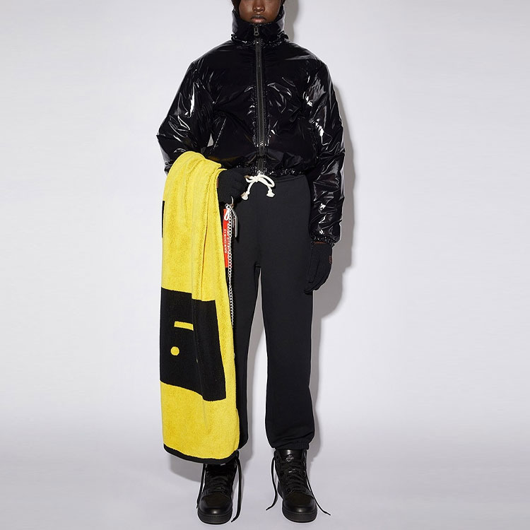 Shop Acne Studios FW21 Black Glossy Cotton Jacket with Face Patch Unisex C90066-900