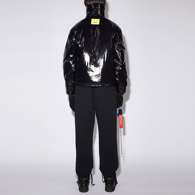 Purchase Acne Studios FW21 Black Glossy Cotton Jacket with Face Patch Unisex C90066-900