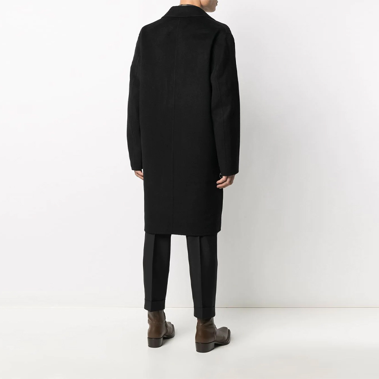 Shop Acne Studios FW21 Black Single-Breasted Mid-Length Coat with Notched Lapel B90412-900