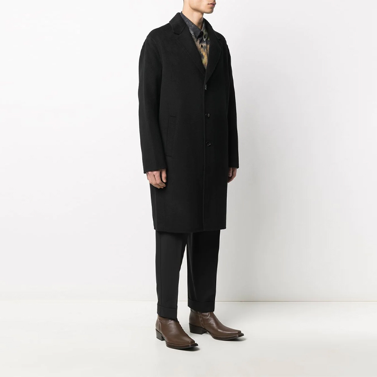Purchase Acne Studios FW21 Black Single-Breasted Mid-Length Coat with Notched Lapel B90412-900