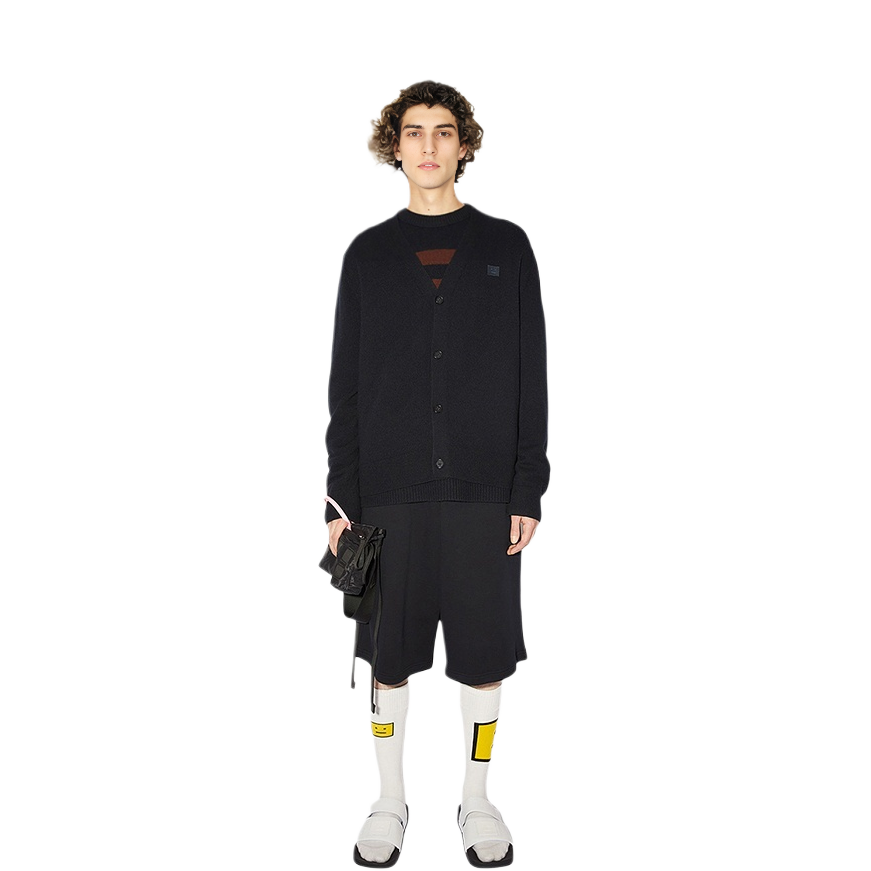 Acne Studios FW21 Black Wool V-Neck Cardigan Sweater Unisex with Face Motif. C60038-900 圖 3