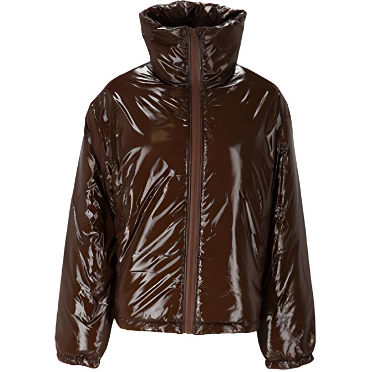 Acne Studios FW21 Brown Glossy Puffer Jacket with Face Patch Unisex. C90066-ADO