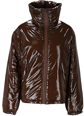 Acne Studios FW21 Brown Glossy Puffer Jacket with Face Patch Unisex. C90066-ADO Order Acne Studios FW21 Brown Glossy Puffer Jacket with Face Patch Unisex. C90066-ADO