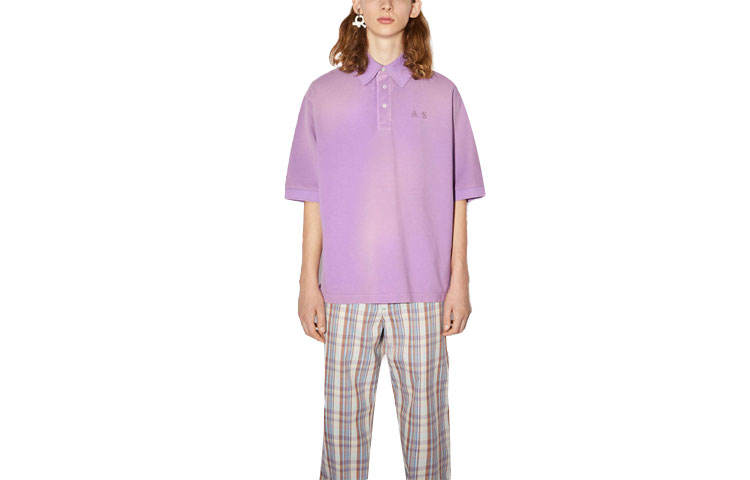 Acne Studios FW21 Cross-Stitch Logo Embroidered Purple Polo Shirt BL0271-BRG