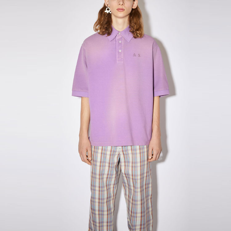 Lookbook 아크네 스튜디오 FW21 크로스 스티치 로고 자수 퍼플 폴로 셔츠 BL0271-BRG