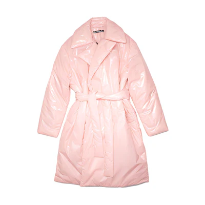 Acne Studios FW21 Glossy Face Patch Long Puffer Jacket Pink Unisex. C90073-AD1
