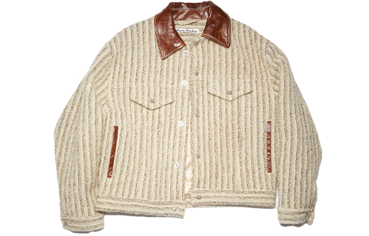 Acne Studios FW21 Leather Contrast Striped Jacket Khaki B90558-CPK