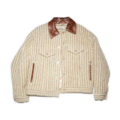 Acne Studios FW21 Leather Contrast Striped Jacket Khaki B90558-CPK