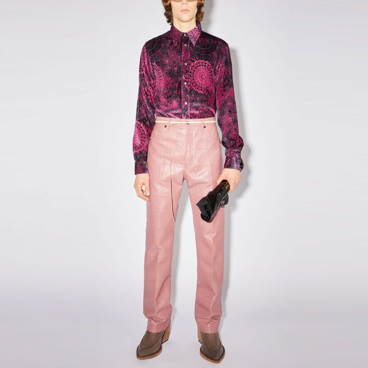 Lookbook 아크네 스튜디오 FW21 핑크 가죽 패치워크 캐주얼 팬츠 남성 BK0414-ADJ