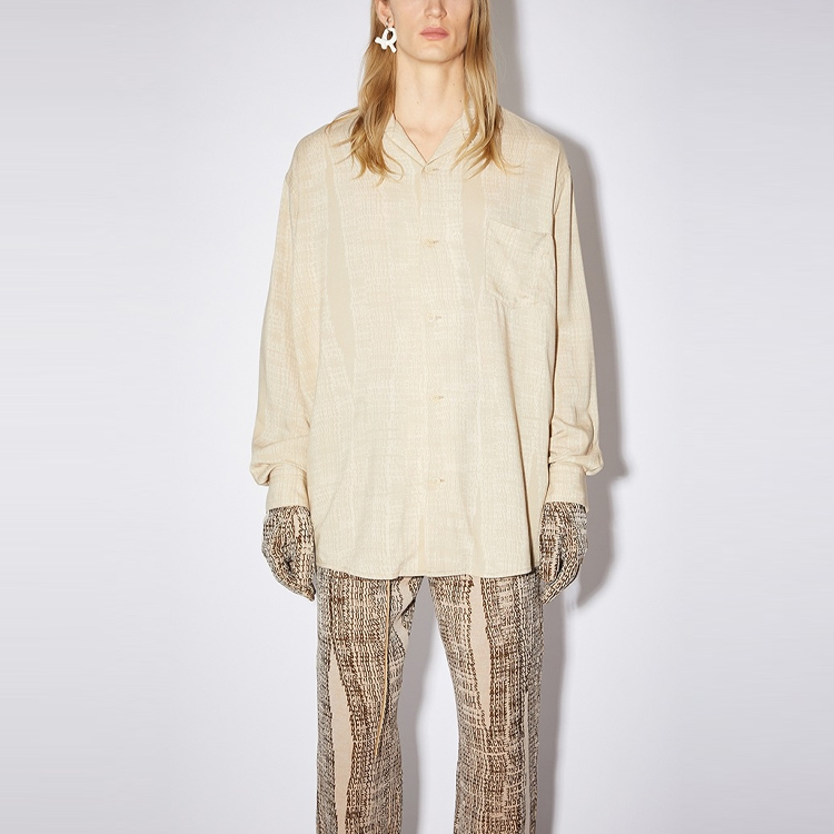 Shop Acne Studios FW21 男士寬鬆休閒長袖襯衫 米色 衣著。 BB0384-AEA