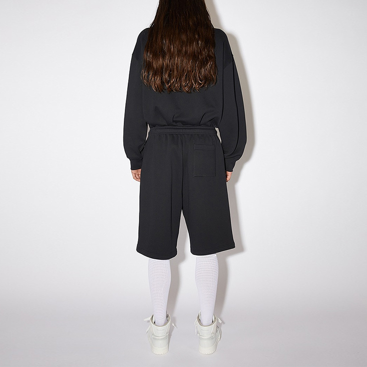 Lookbook Acne Studios FW21 Seluar Pendek Unisex Hitam Fleece Cotton Longgar dengan Tali. CE0015-900