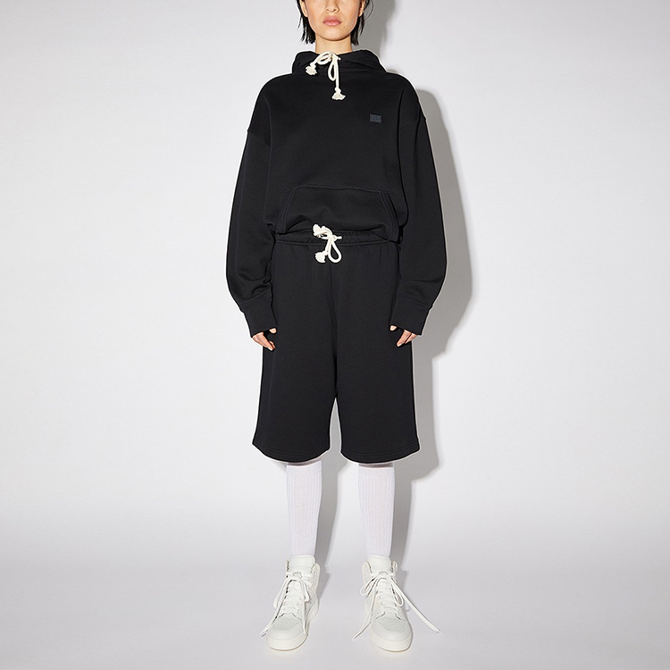 Purchase Acne Studios FW21 Seluar Pendek Unisex Hitam Fleece Cotton Longgar dengan Tali. CE0015-900